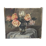 Canvas oil on panel with flowers