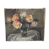 Canvas oil on panel with flowers