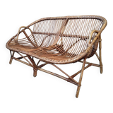 Vintage rattan and bamboo bench