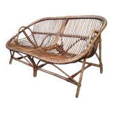 Vintage rattan and bamboo bench