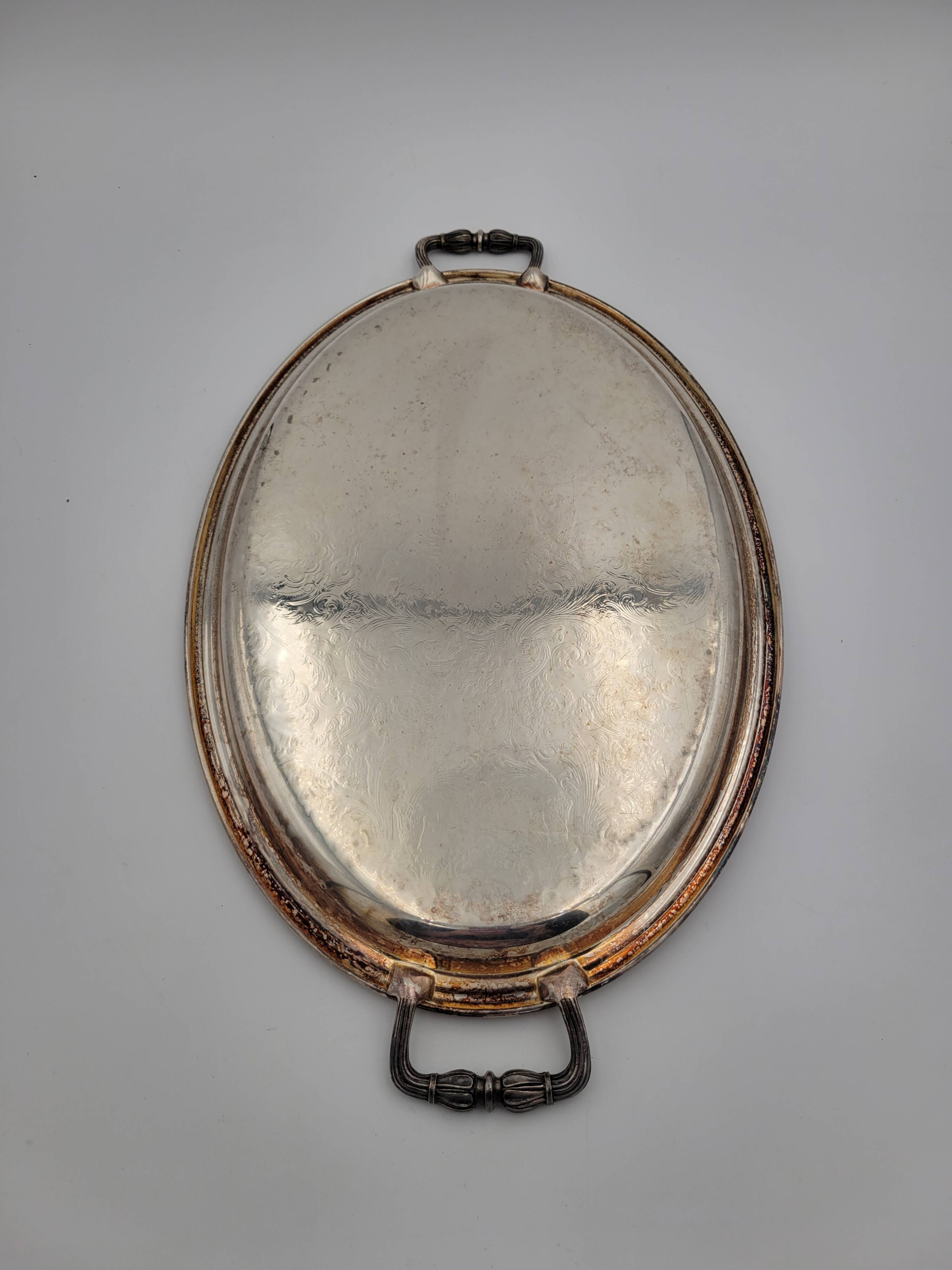 Antique silver metal tray
