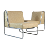 Pair of chrome and faux-leather steel heaters "creme", France, circa 1970