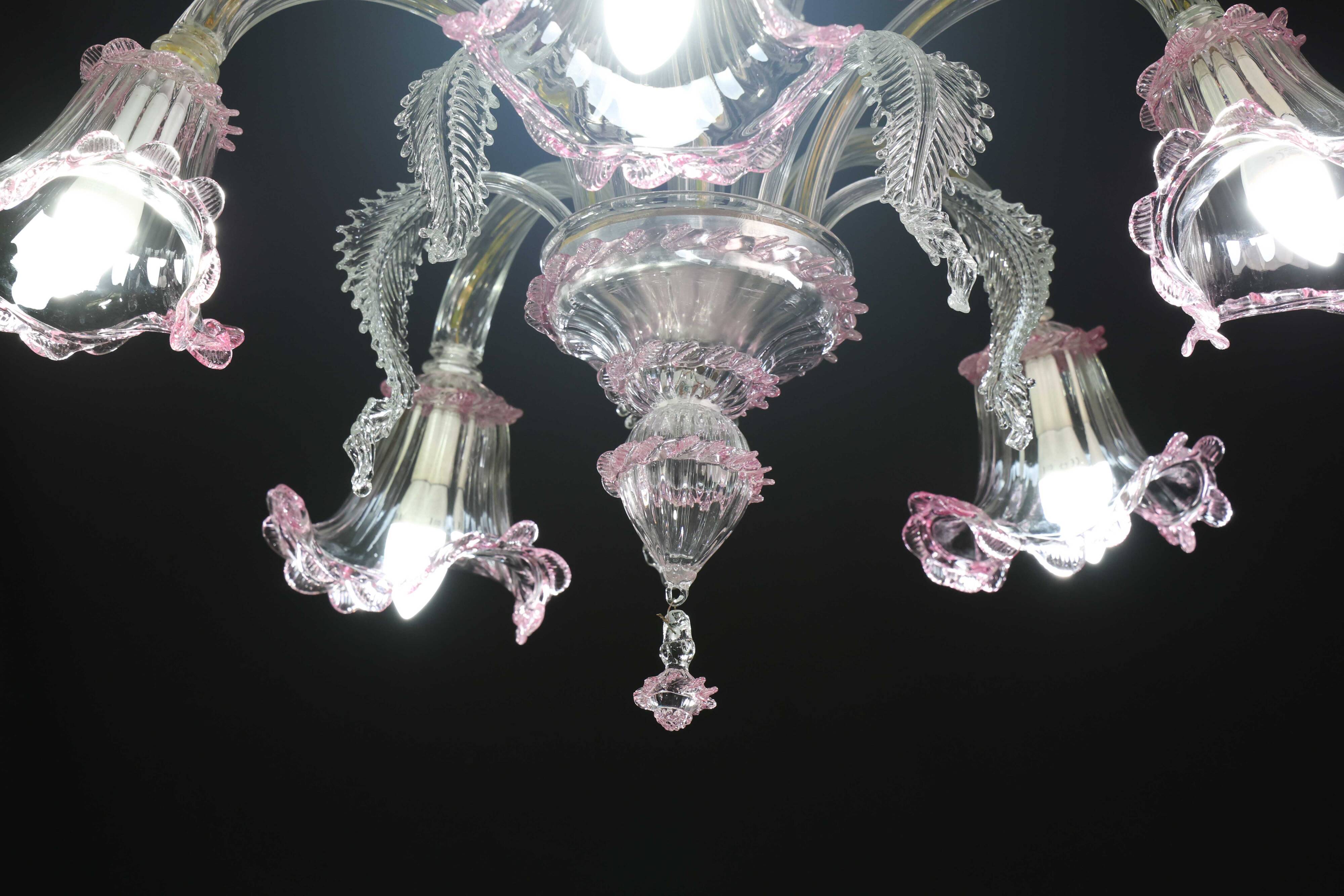 Charming Vintage Venetian Chandelier, Pink Murano Glass, 1950s