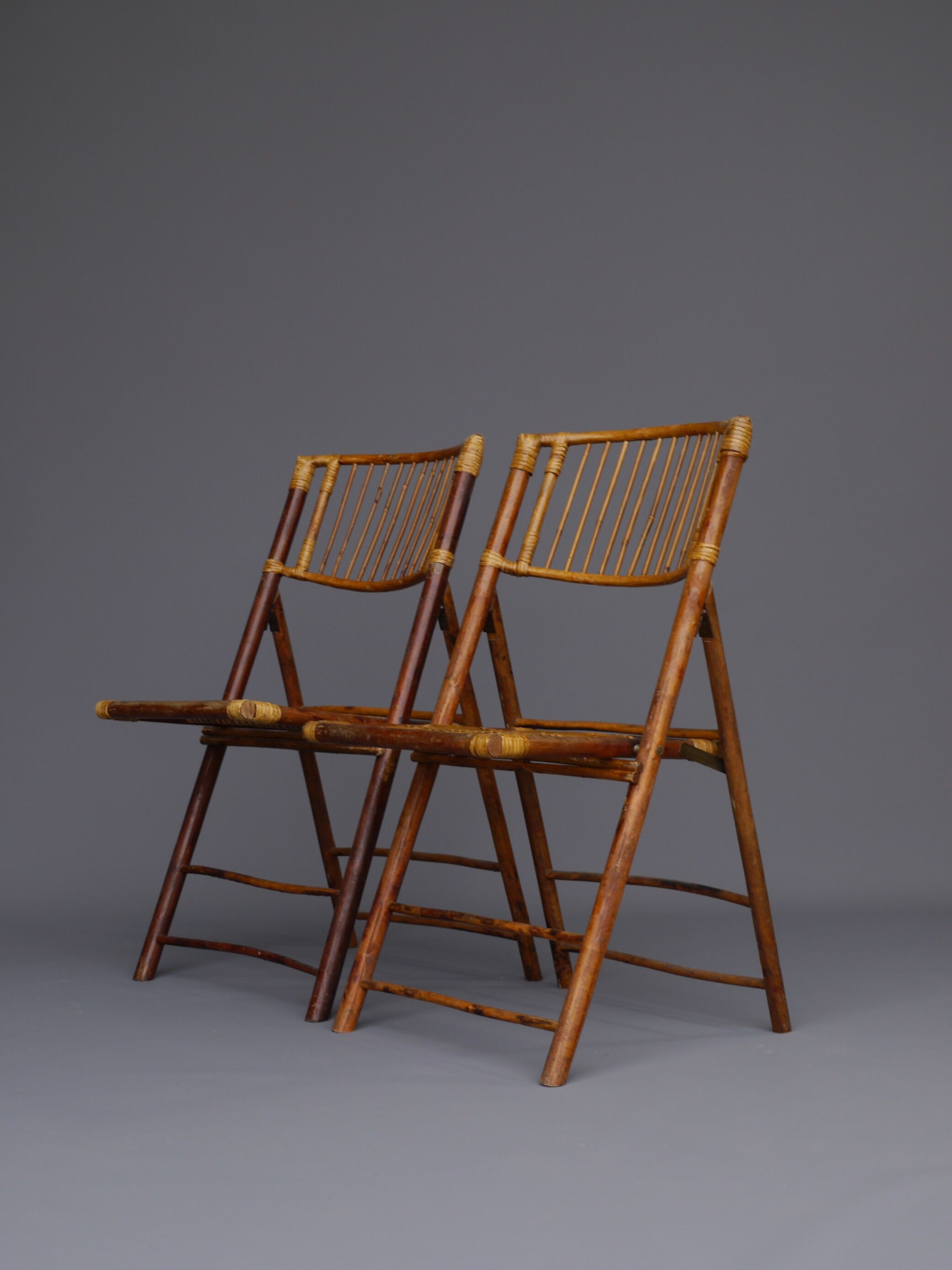 Vintage Bamboo and Rattan Folding Chairs, 1970s, Set of 2