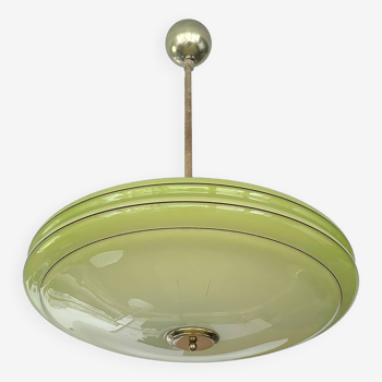 Vintage Art Deco Pendant Lamp, Brass Glass