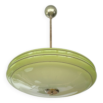 Vintage Art Deco Pendant Lamp, Brass Glass