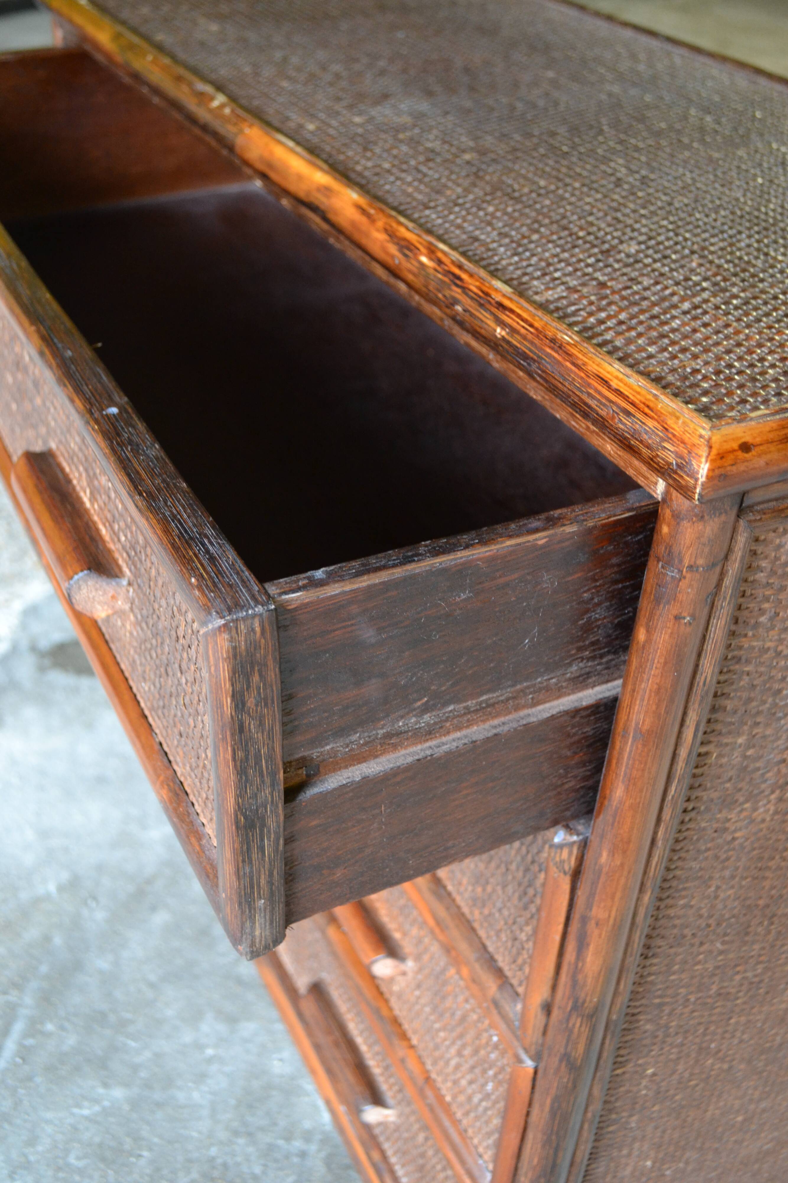 commode rotin et bambou années 70