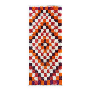 Tapis Tulu turc fait main vintage avec un design à carreaux. Options personnalisées disponibles.