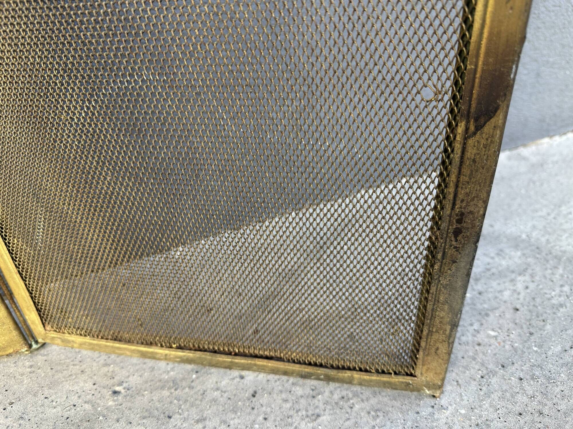 Antique 19th-century fireplace screen, French gilded spark guard.