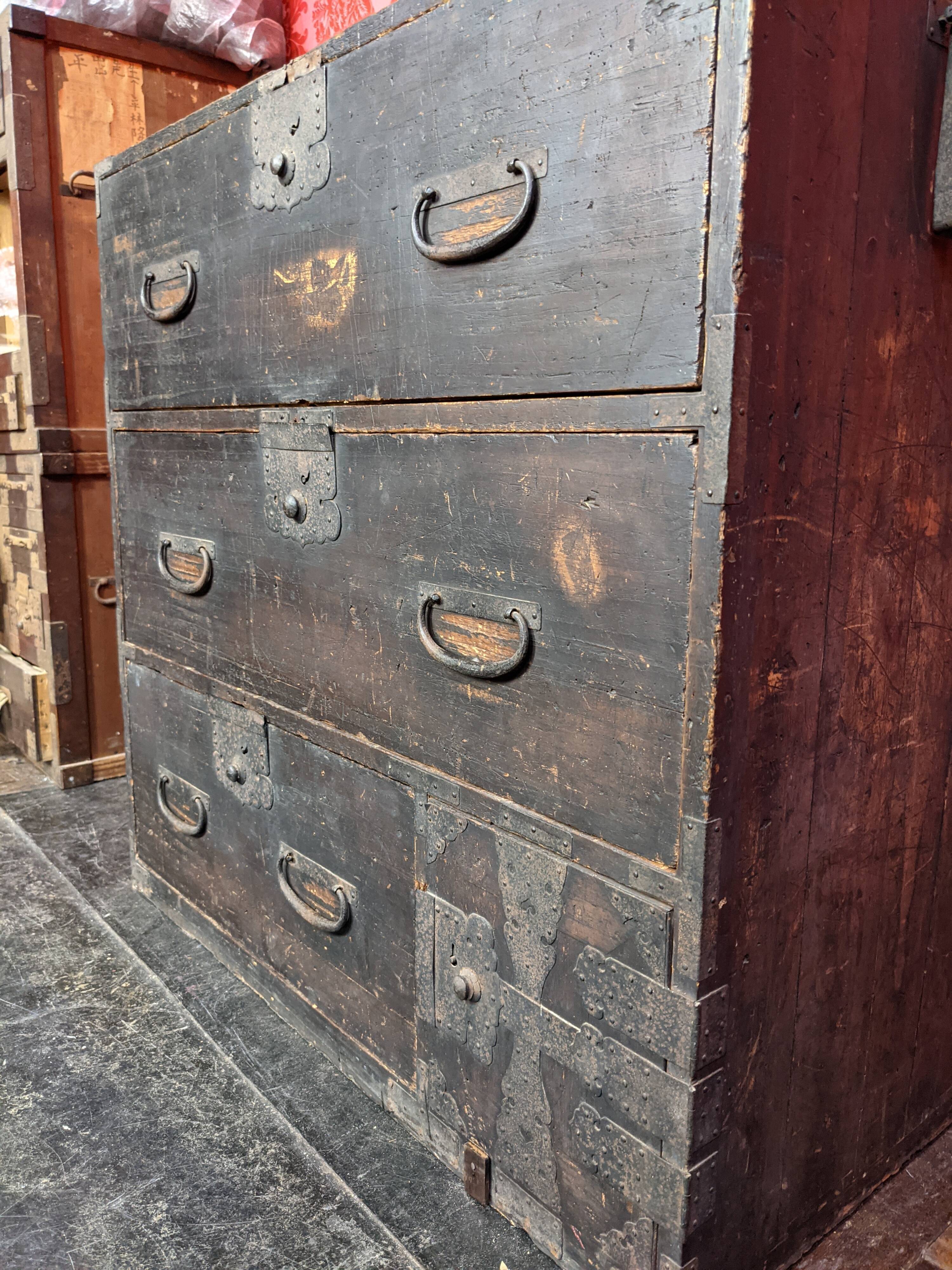 Tansu linen chest of drawers, japan, wabi sabi style, early nineteenth