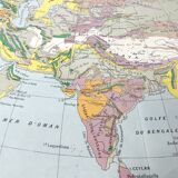 Carte vintage Asie Chine Urss Inde Japon 43x43cm de 1950