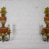 Pair of patinated wood sconces