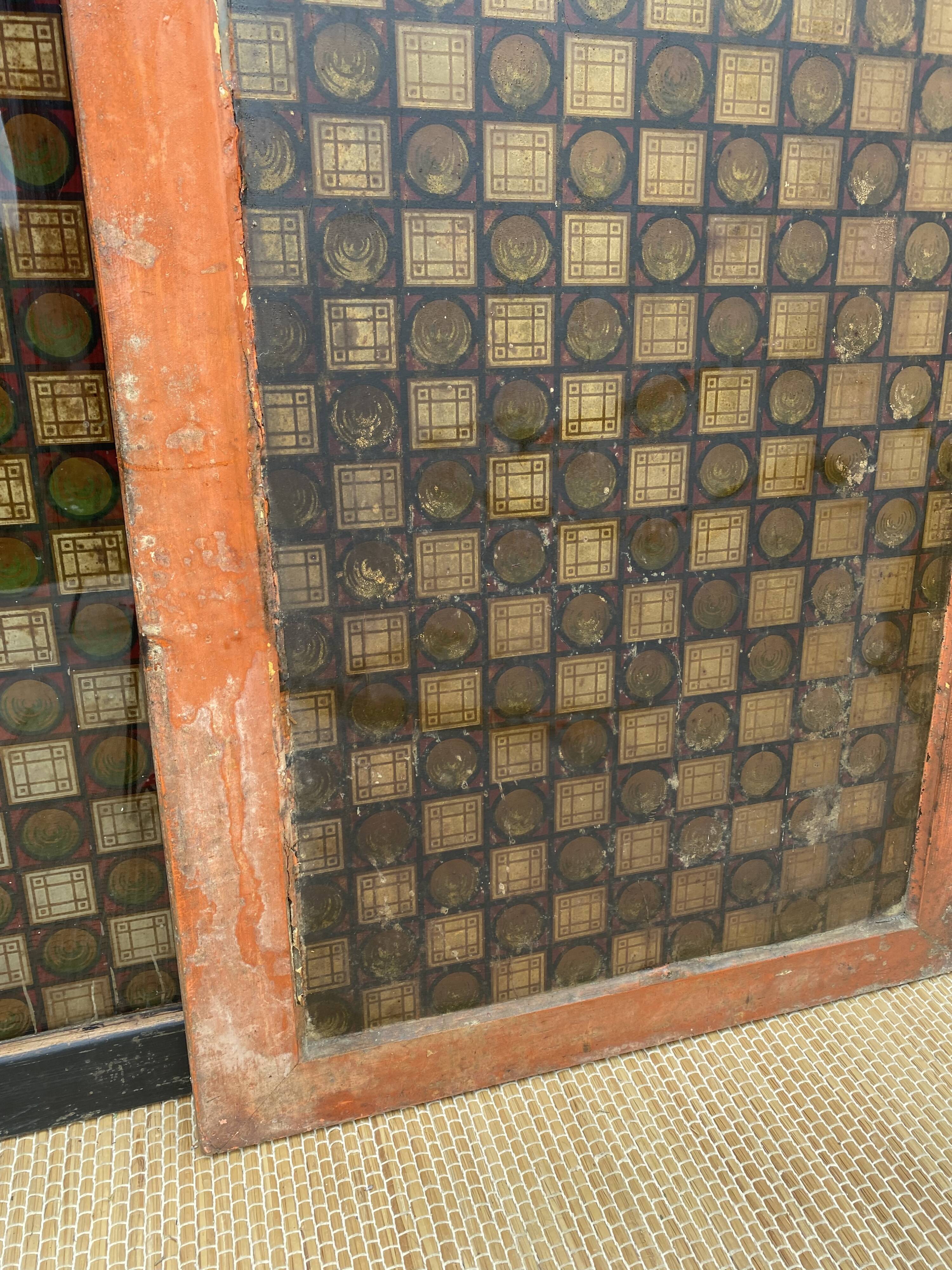 Double wood and glass closet doors