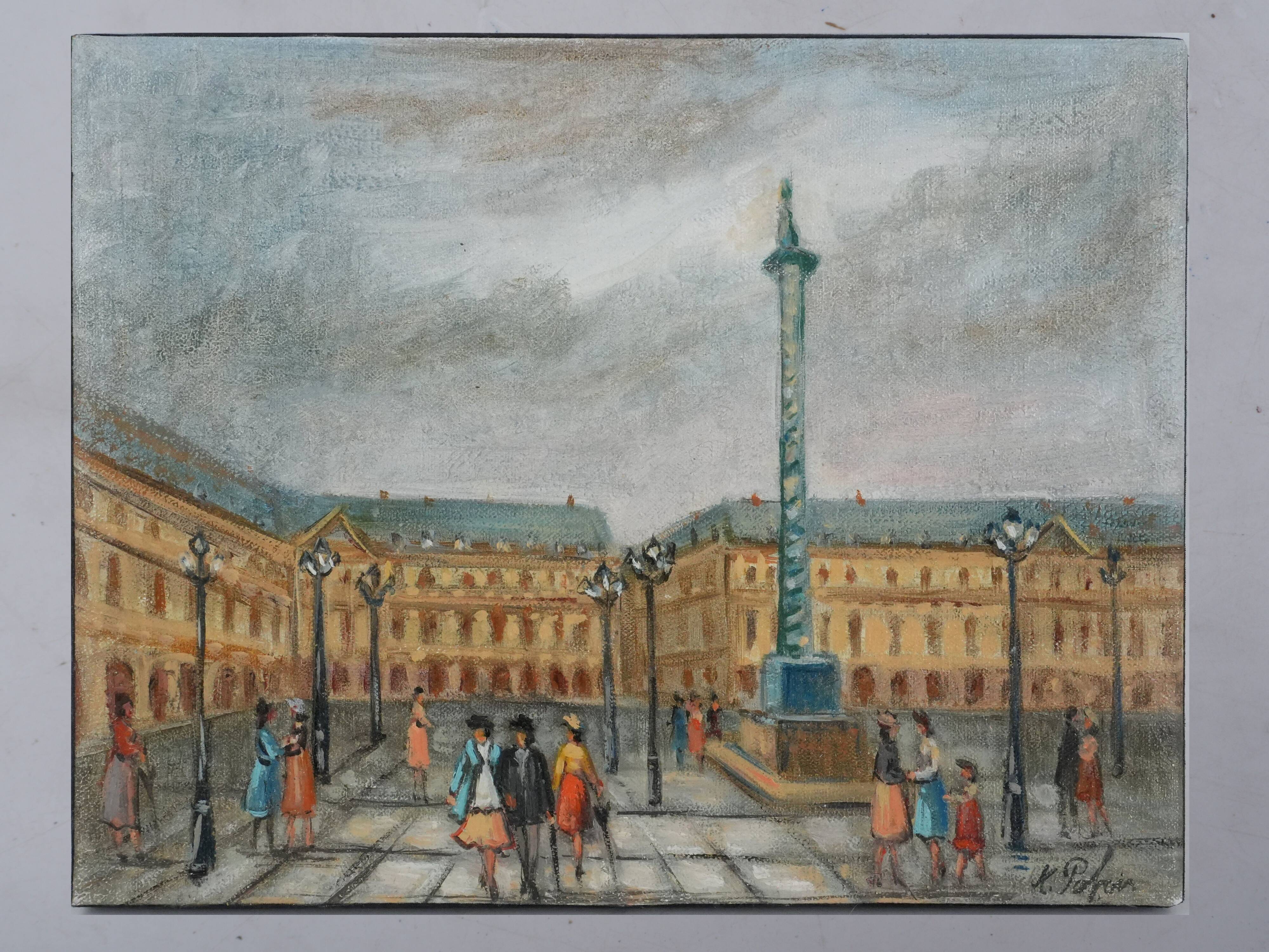 Michel Pabois : Paris, la place Vendôme, huile sur toile originale signée