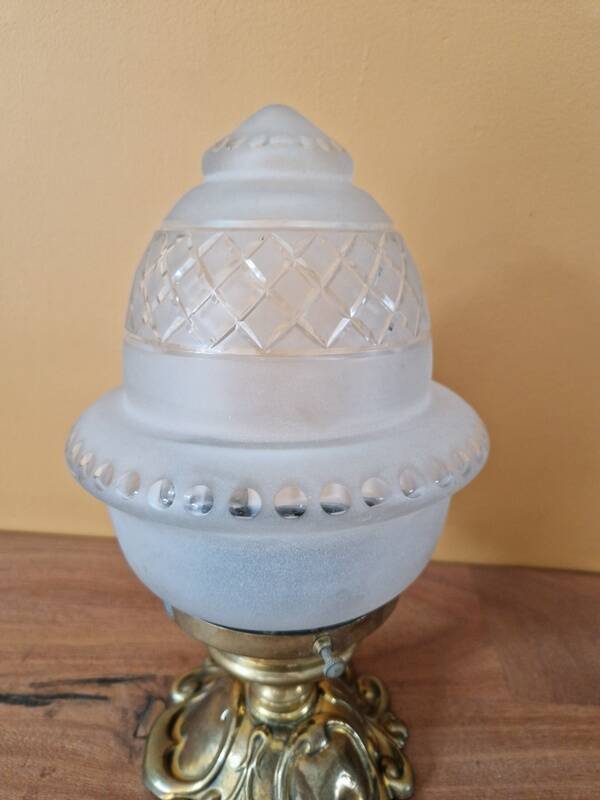 Gold metal ceiling light - Cut and satin glass globe - Louis XV style