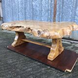 Handcrafted Brutalist coffee table in solid elm