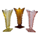 Vases en verre Art Déco roses, jaunes et oranges, Bohême, ensemble de 3