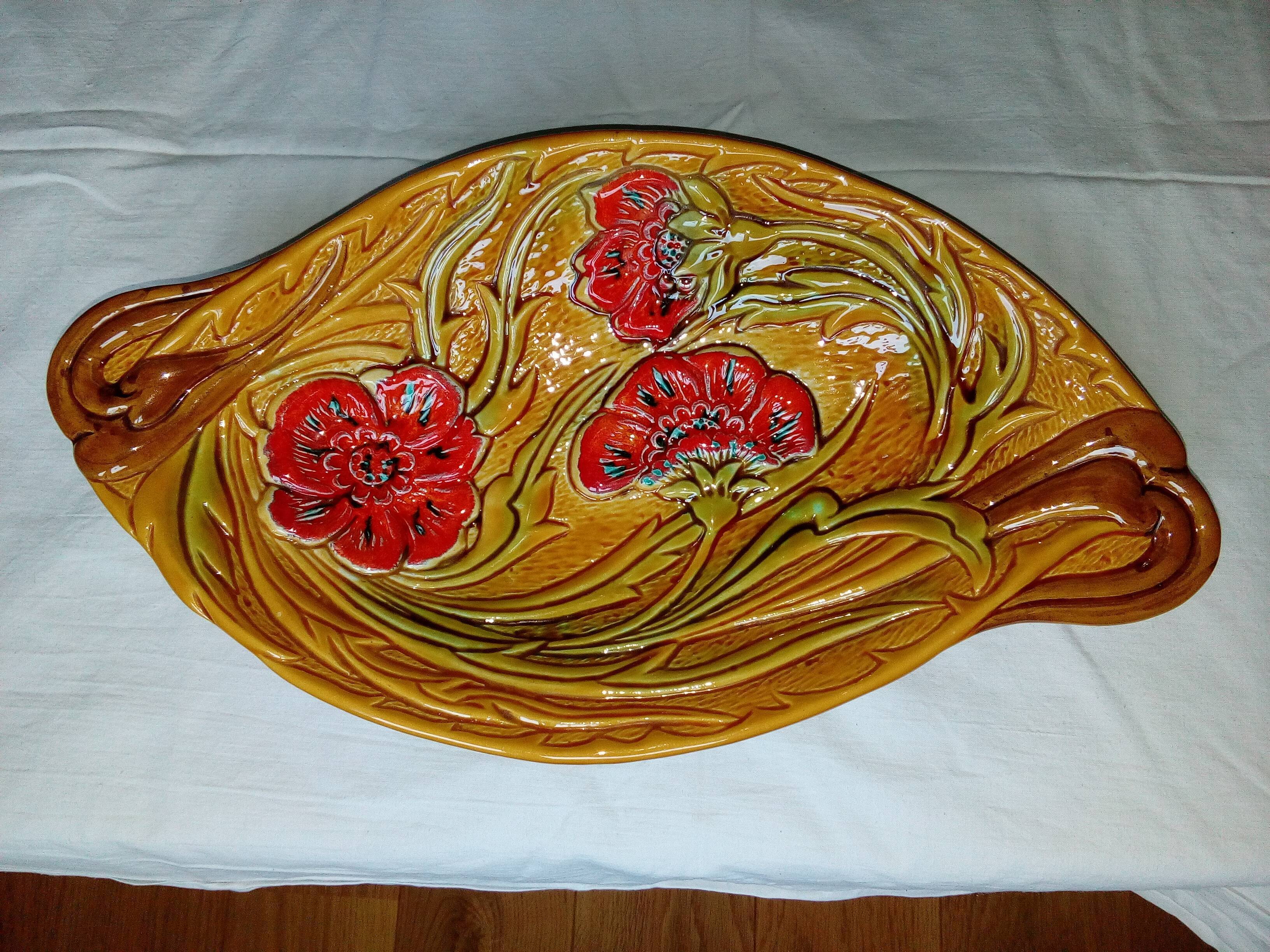 Fruit cup, ceramic pocket pocket enamelled flowers decoration