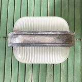 Vintage industrial double porthole applique, Holophane glass, rare model.