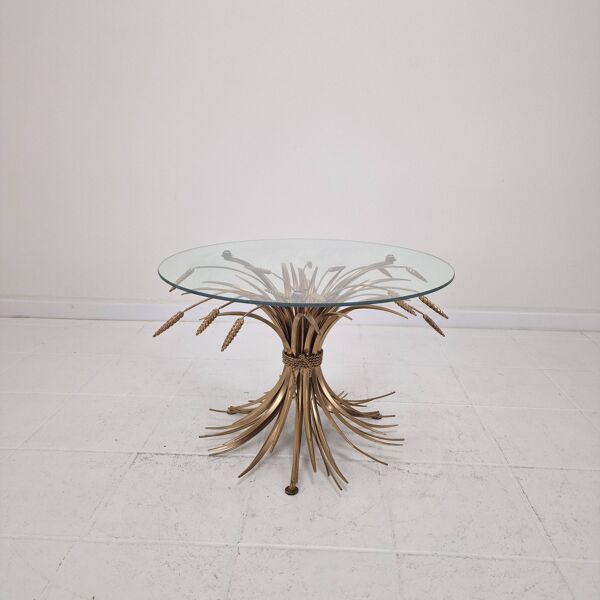 Table basse dorée style Hollywood Regency Coco Chanel en forme de gerbe de blé, 1970