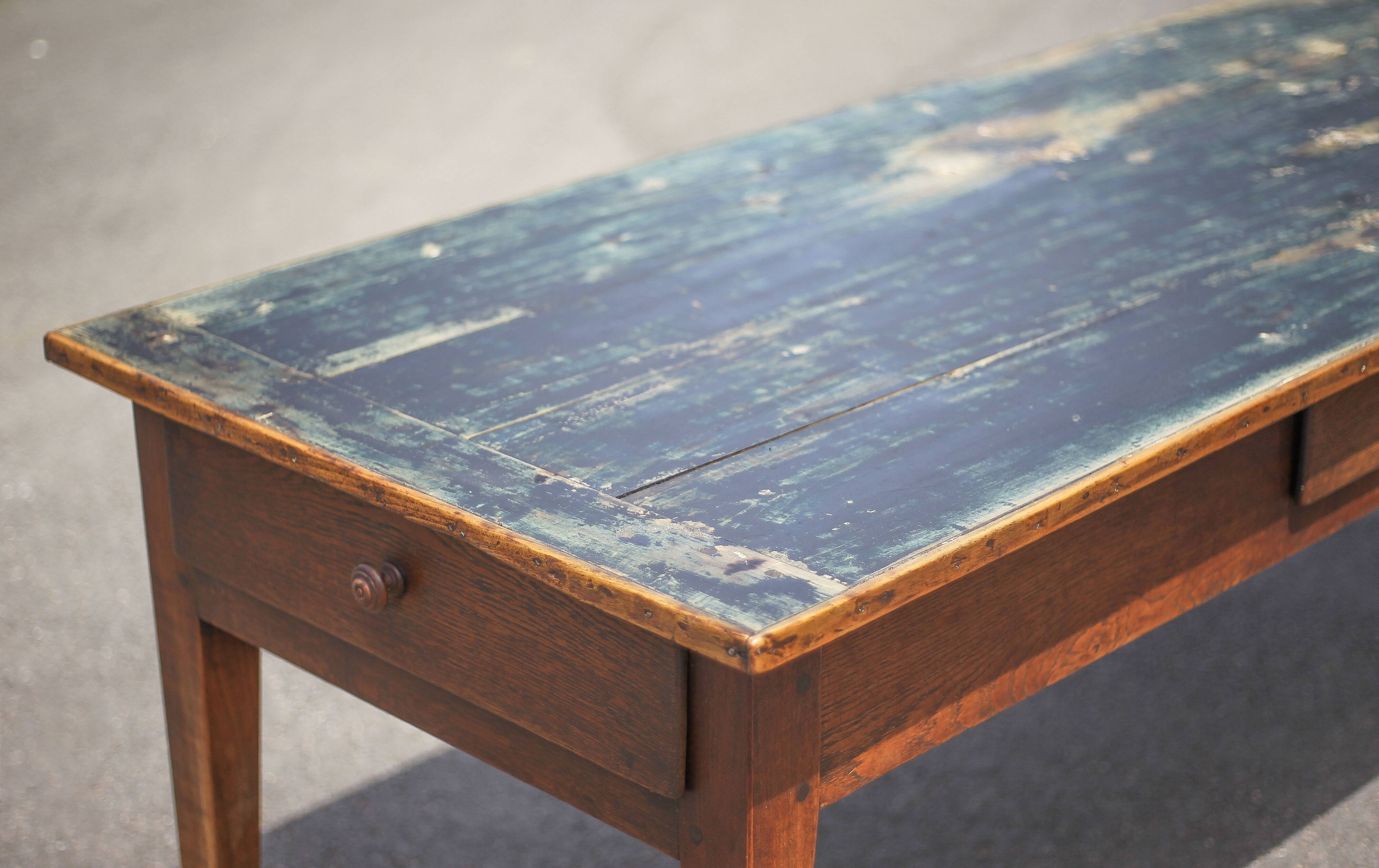 Farmhouse table and its 2 benches, living room table, wooden table with pair of wooden benches