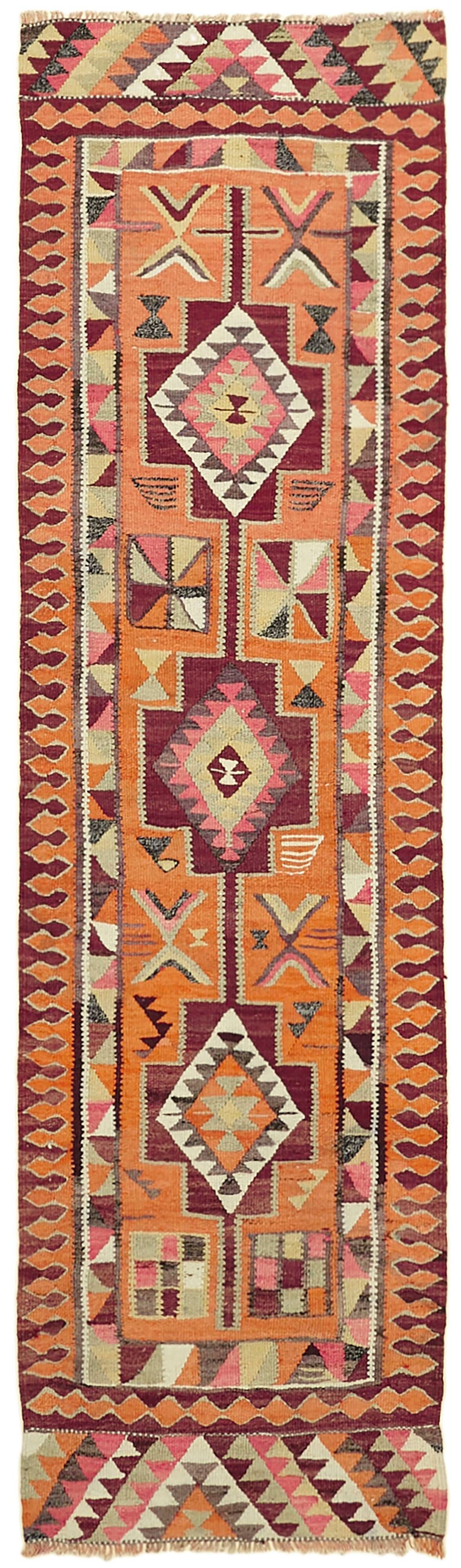 Turkish Handwoven Vintage Herki Kilim 98 cm x 320 cm
