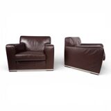 Set of 2 B&B Italia Maxalto Apta Imprimatur leather armchairs by Antonio Ci