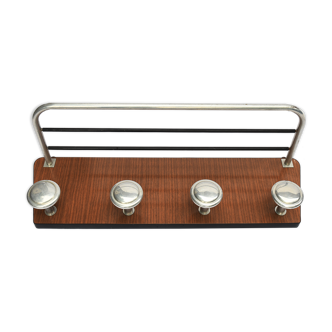 Formica coat rack with 4 vintage aluminum hooks