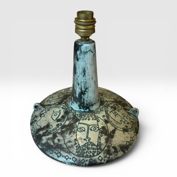 Jacques BLIN, pied de lampe à décor de visages stylisés