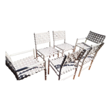 4 chairs & 2 vintage woven lounge armchairs triconfort, 1980 France