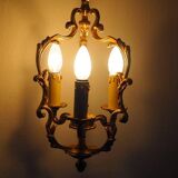 French Bronze Birdcage Chandelier: Louis XV Style 3-Branch Light