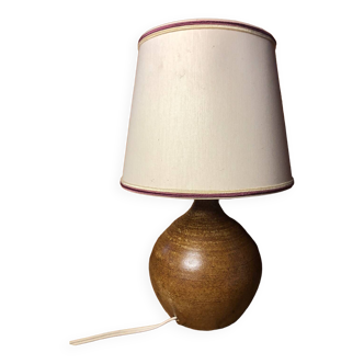 Ancienne lampe boule en grès + abat-jour blanc vintage #a549