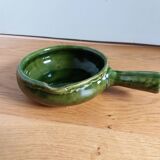 Olive green glazed terracotta fondue pot