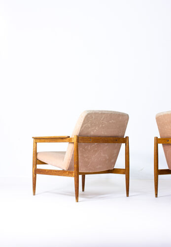 Ensemble de deux fauteuils danois en tissu rose