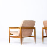 Ensemble de deux fauteuils danois en tissu rose