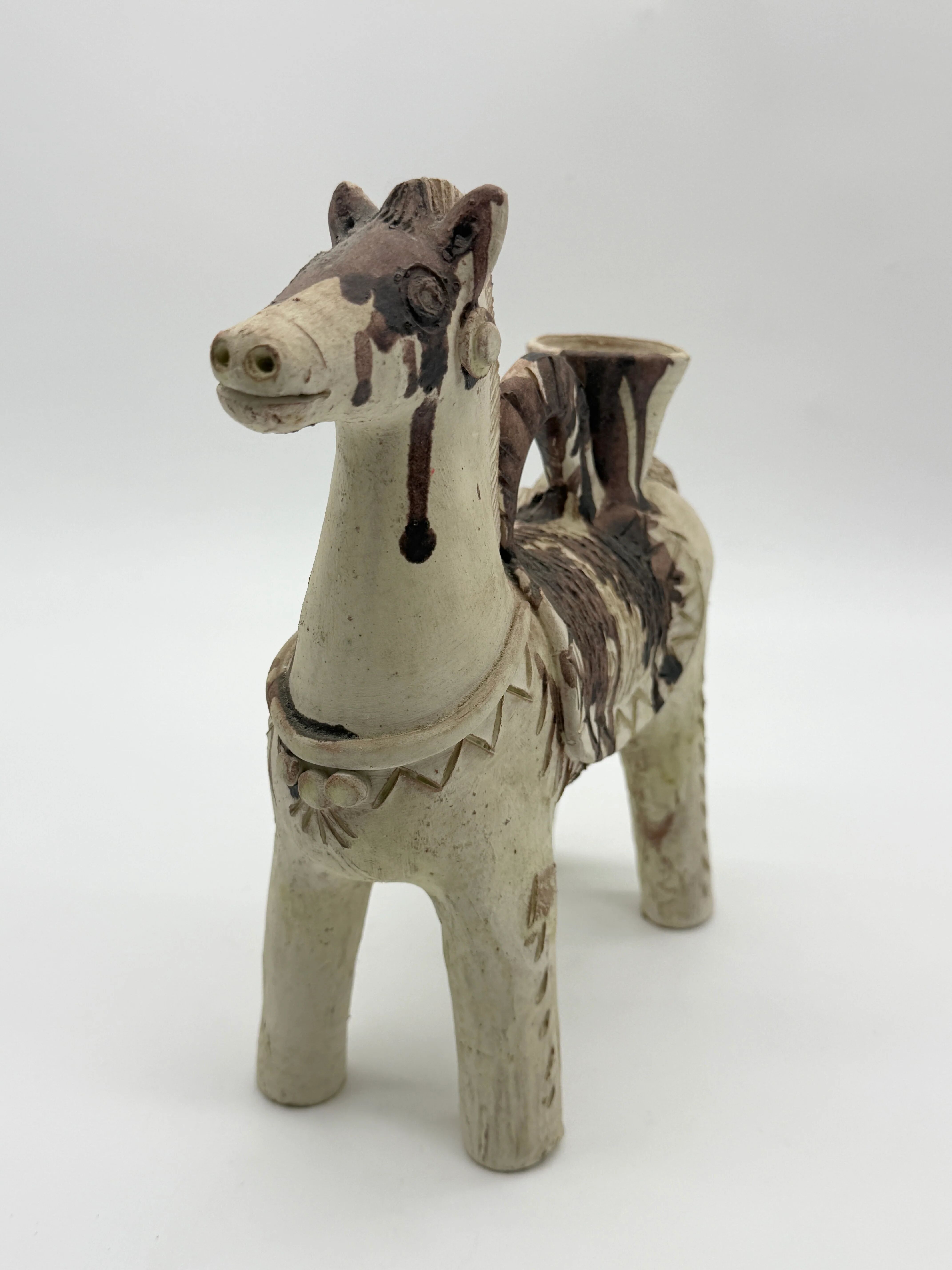 Ceramic candlestick horse, Sardinian, 1960s