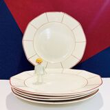 X5 large octagonal plates VILLEROY & BOCH burgundy & ecru - retro-cuisine-vintage