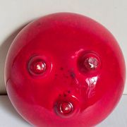 Vase tripode céramique à l'émail rouge vif vintage