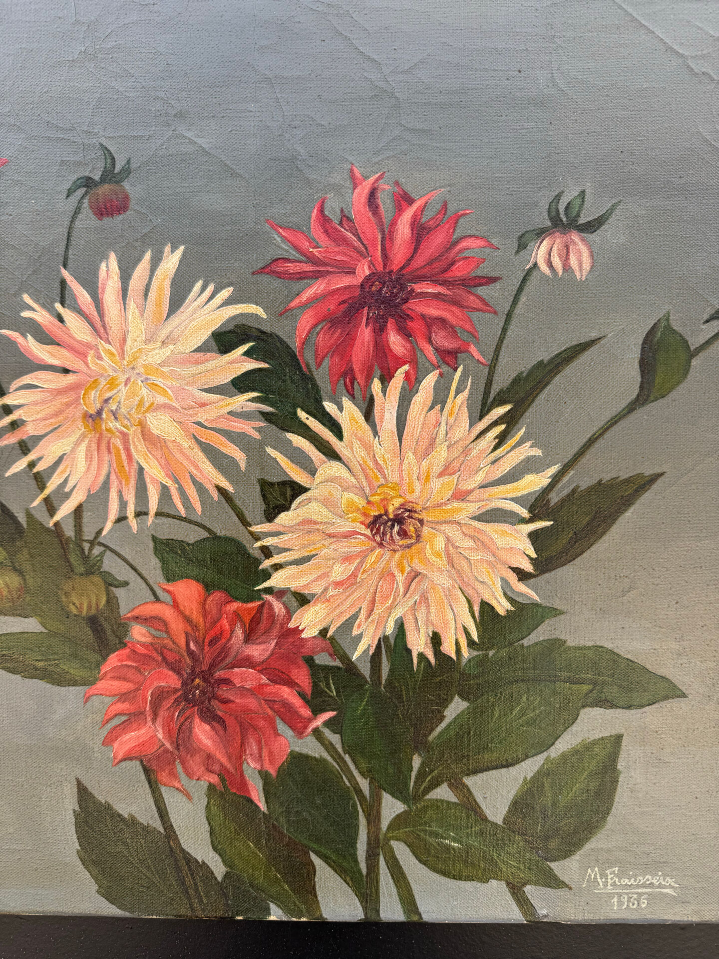Tableau ancien pivoines huile sur toile