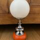 Vintage lamp opaline globe, wood turned orange and chrome 60s 70s