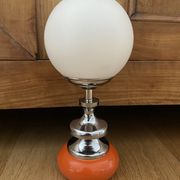 Vintage lamp opaline globe, wood turned orange and chrome 60s 70s