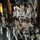 Old chandelier with tassels, bronze and crystal, 8 lights. Louis XV style.