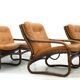 Italian Bamboo, Rattan, and Leather Living Room Set, 1970s