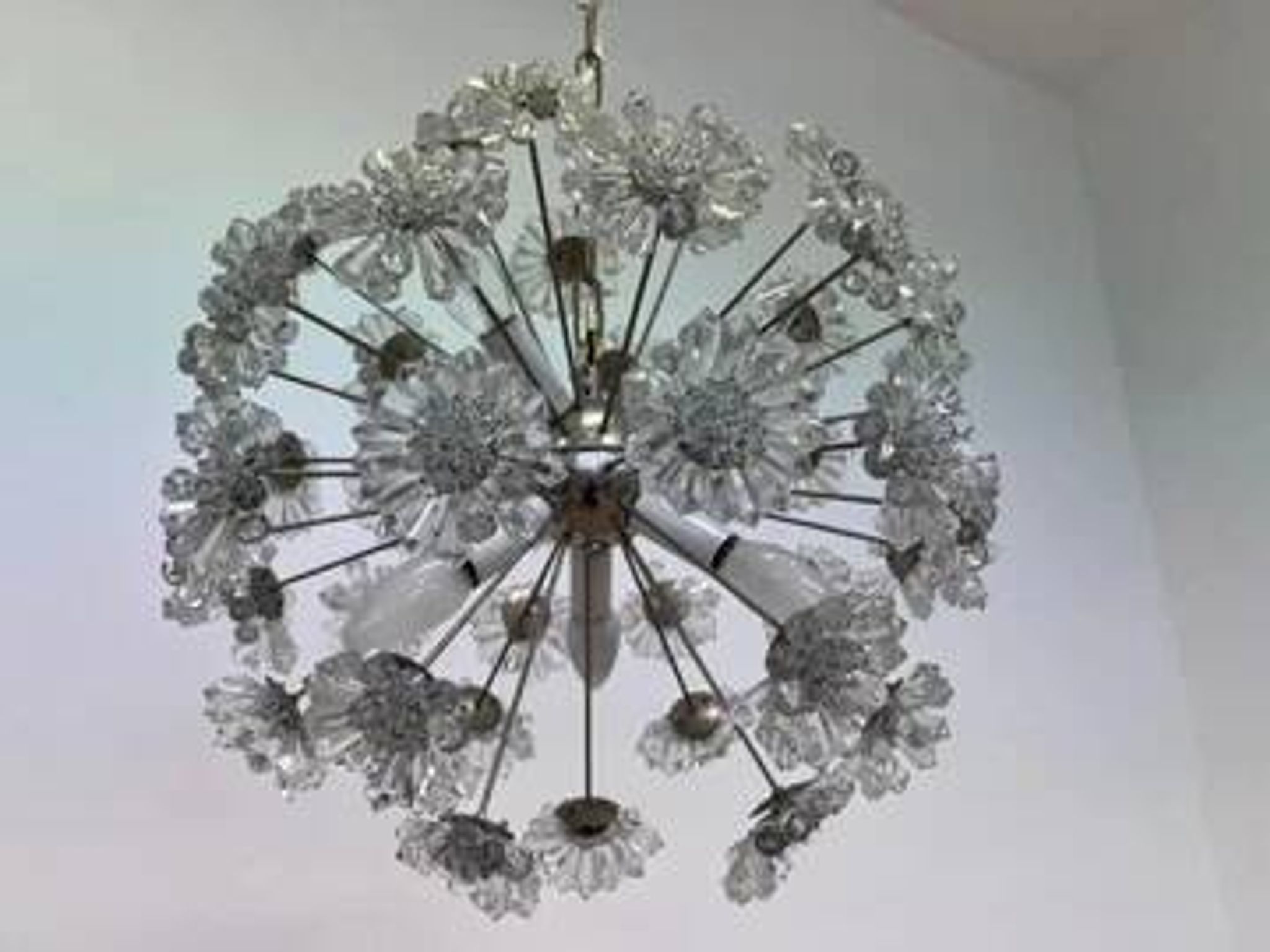 Sputnik dandelion chandelier glass chrome Emil Stejnar style 1970s Czechoslovakia