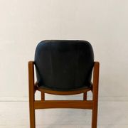 Mid-century modern chair in teak and black leather, Germany, 1960s