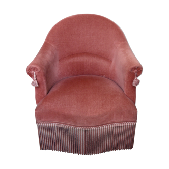 Fauteuil crapaud en velours rose