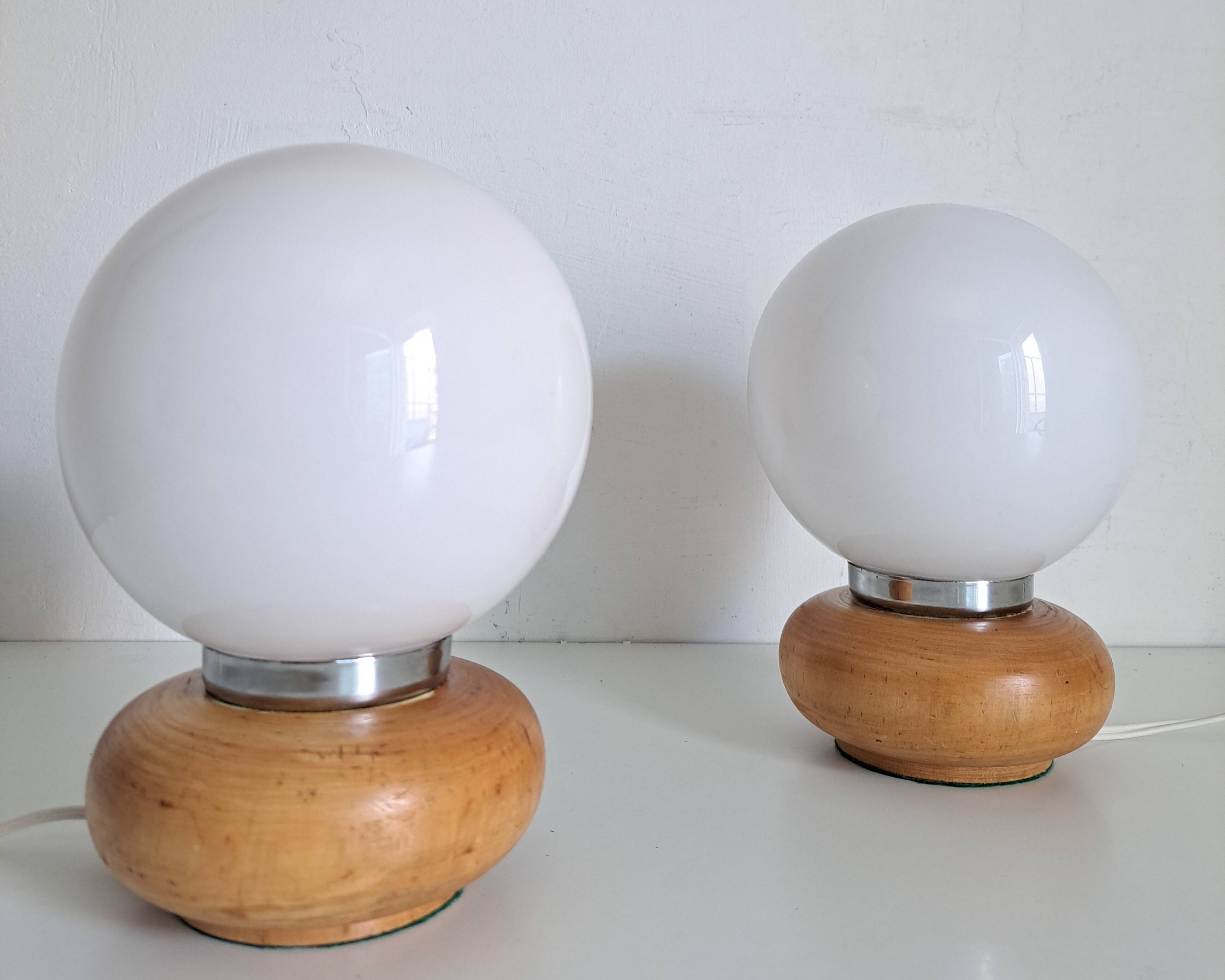 Pair of wooden bedside lamps