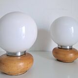 Pair of wooden bedside lamps