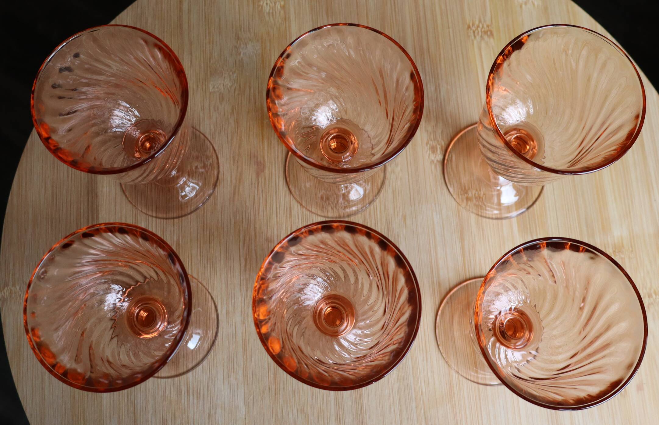 Set of 6 Rosaline twisted pink glass stemmed glasses – Arcoroc France