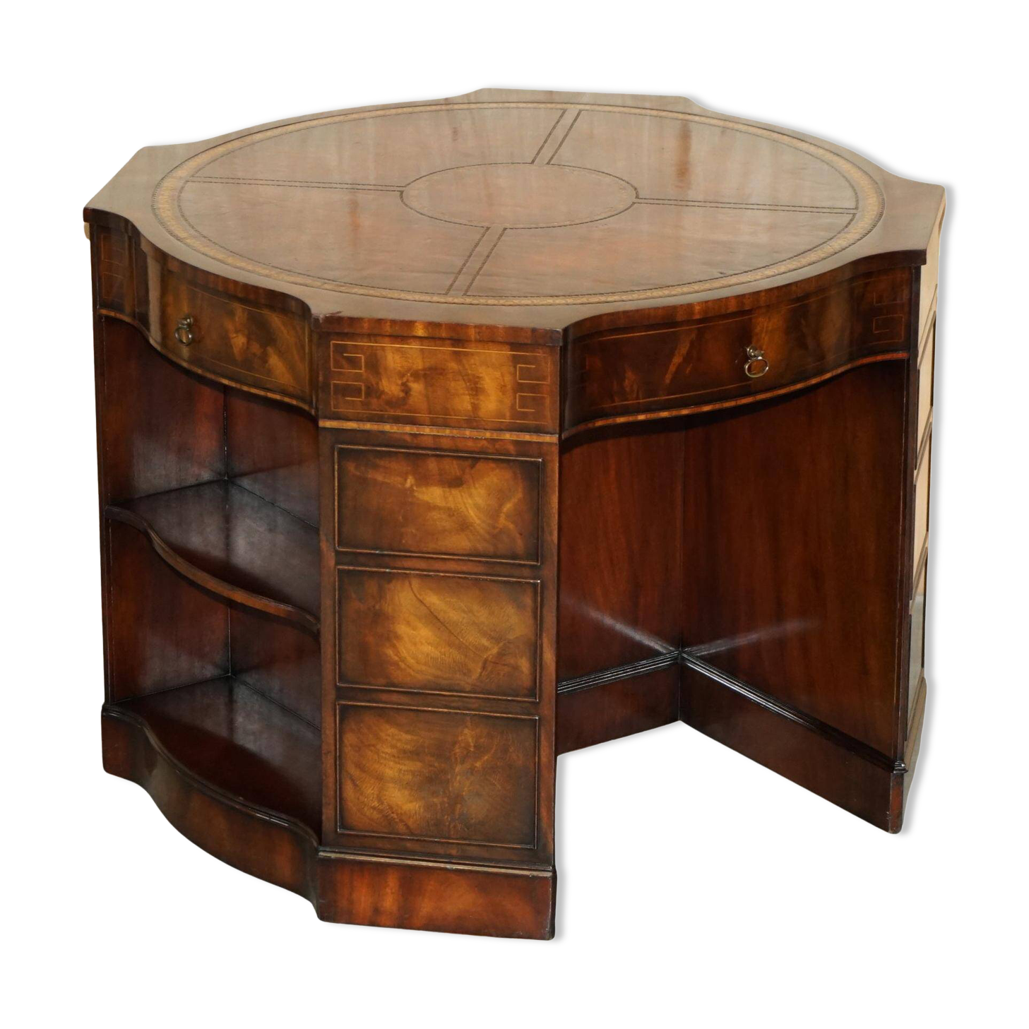 Bureau à piédestal en cuir teint à la main pour 2 personnes